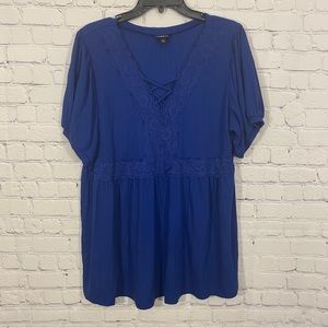 Torrid Womens Shirt 2 Blue Short Sleeve Lace Trim Stretch Pullover